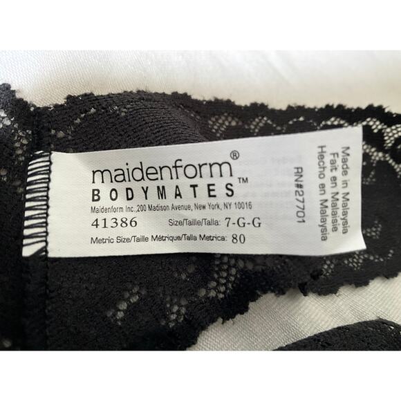 NoS Maidenform Bodymates M 7 Black Lace Thong String Bikini Panties Underwear - Picture 3 of 4